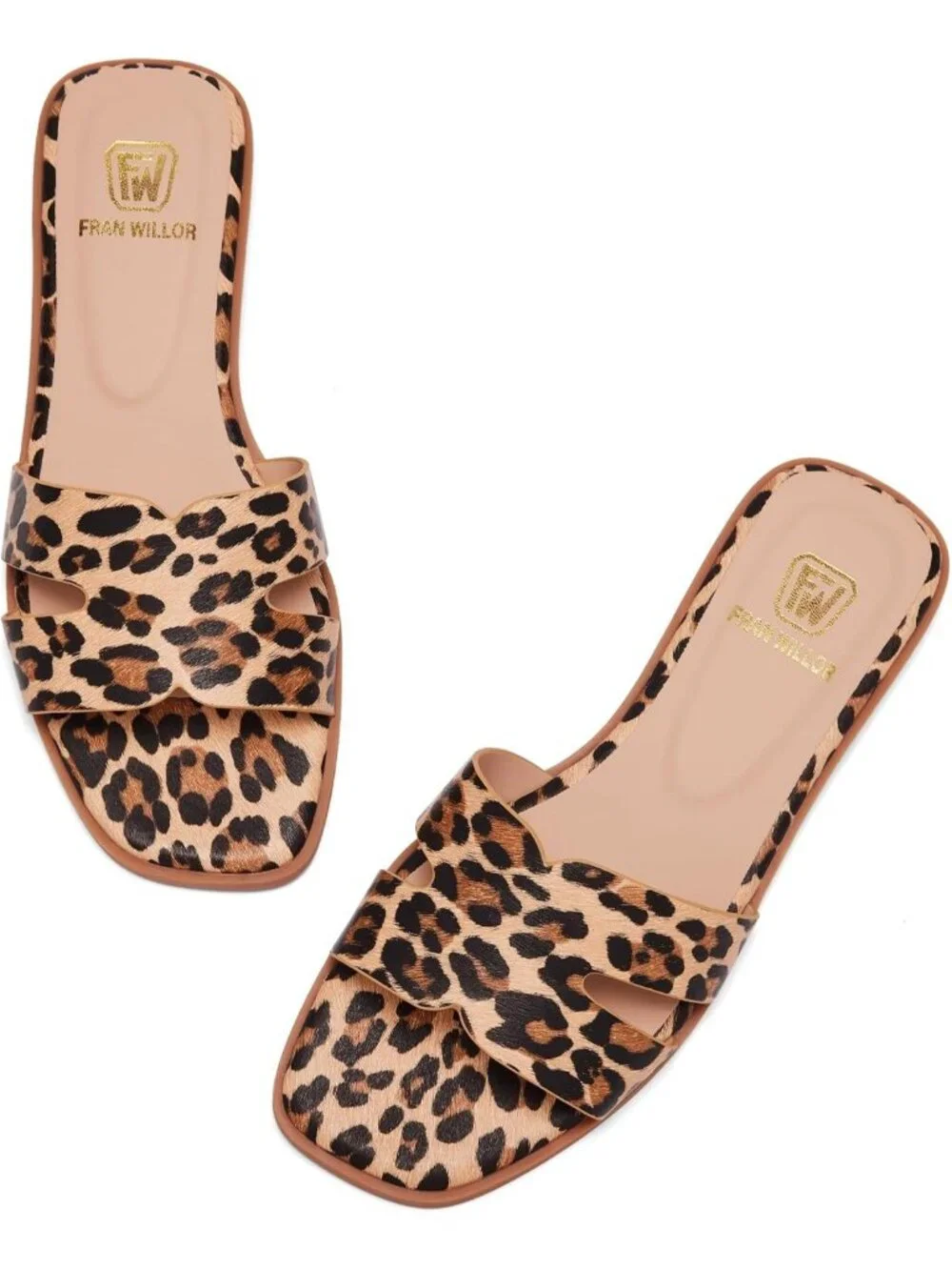 Women's Leopard Flat Comfortable Slide Fashion Square Open Toe Slip Beach Sandal